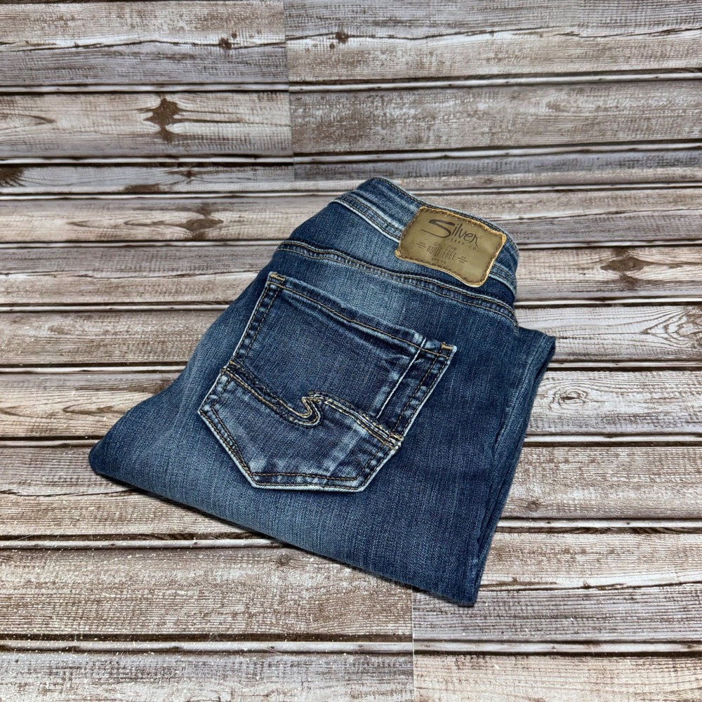 Silver Jeans Co Avery Skinny Crop High Rise Raw Hem Blue Denim 27x23 Actual